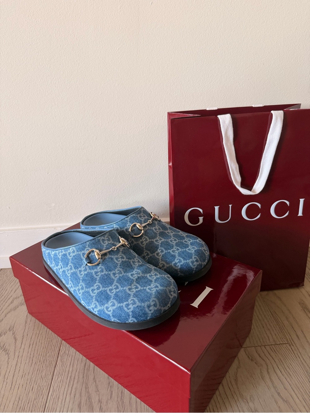 Gucci Blue GG Denim Horsebit Mule Clog